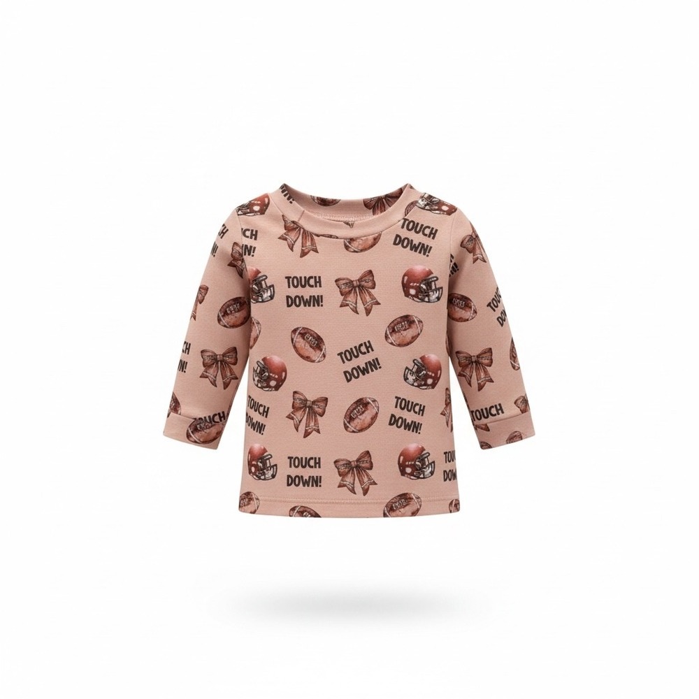 Minikin Mischief Baby Football and Bows Bamboo Viscose Top 0-3M Tan Brown